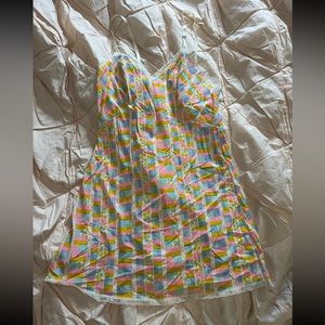 Vintage Sears 9 pastel plaid silk dress